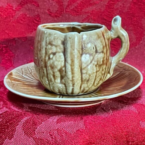 Antique RARE “Tree Trunk” Look Porcelain Demitasse Teacup and Saucer - Picture 4 of 15
